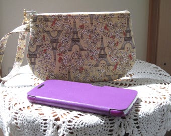 Clutch Wristlet Zipper Gadget Pouch Case Paris in Spring - Beige