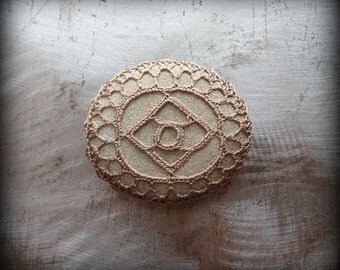 Crochet Lace Stone, Light Mocha Thread, Table Decoration, Home Decor, Nature, Handmade, Unique, Small, Monicaj