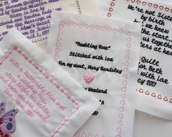Custom Personalized Embroidered Quilt Label or Quilt Block Made to Order