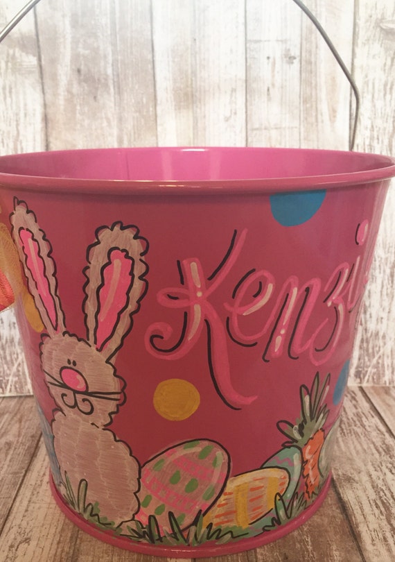 Adorable hand painted and personalized easter bucket