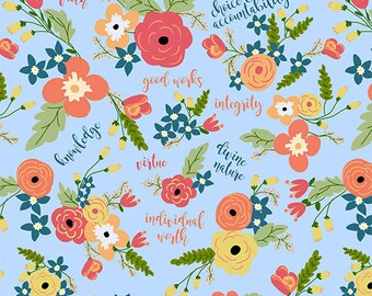 56" wide Fabric -LDS Young Women's Values Floral Fabric by April Cobb