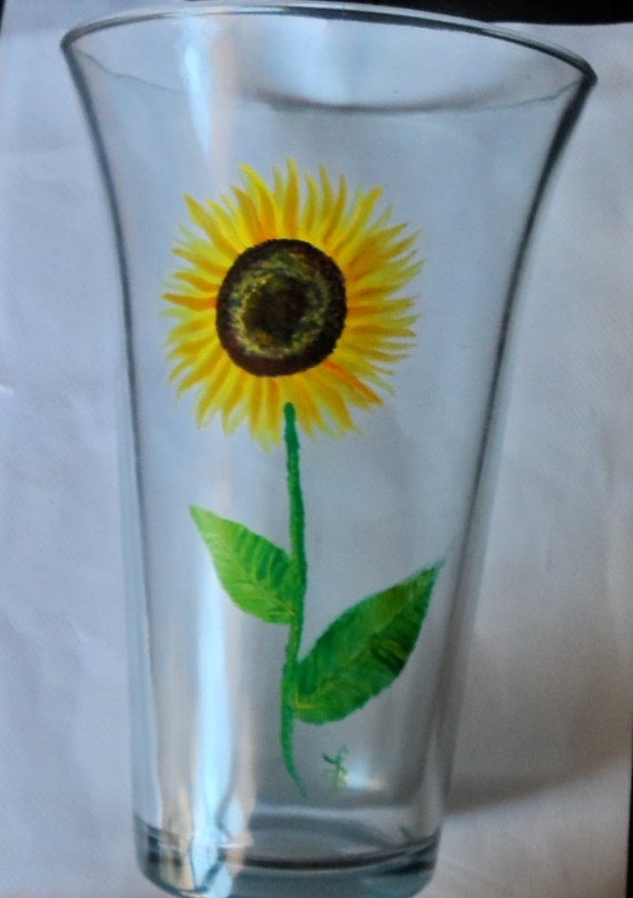 Sunflower Vase Hand Painted Glass Sunflower Vase