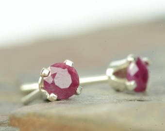 Ruby earrings, sterling silver and ruby studs, 3mm, 4mm, red gemstone earrings, july birthstone jewellery, birthstone earrings, gift for her