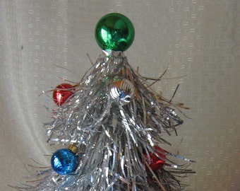 Vintage Handmade Aluminum Table Top Tinsel Tree