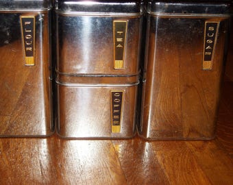 BEAUTYWARE CHROME CANISTERS, Beautyware Canisters with Labels, Beautyware Kitchenware