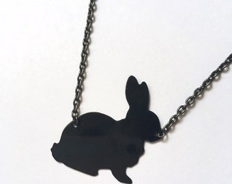 Black Rabbit Necklace, Bunny Necklace, Black Bunny, Black Gunmetal Necklace, Animal Necklace, Rabbit Jewellery, Metal Necklace, Necklace UK