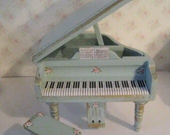 Dollshouse Baby Grand Piano, Piano, dollhouse piano, , , duck egg blue, dollhouse miniature, twelfth scale, dollhouse music room