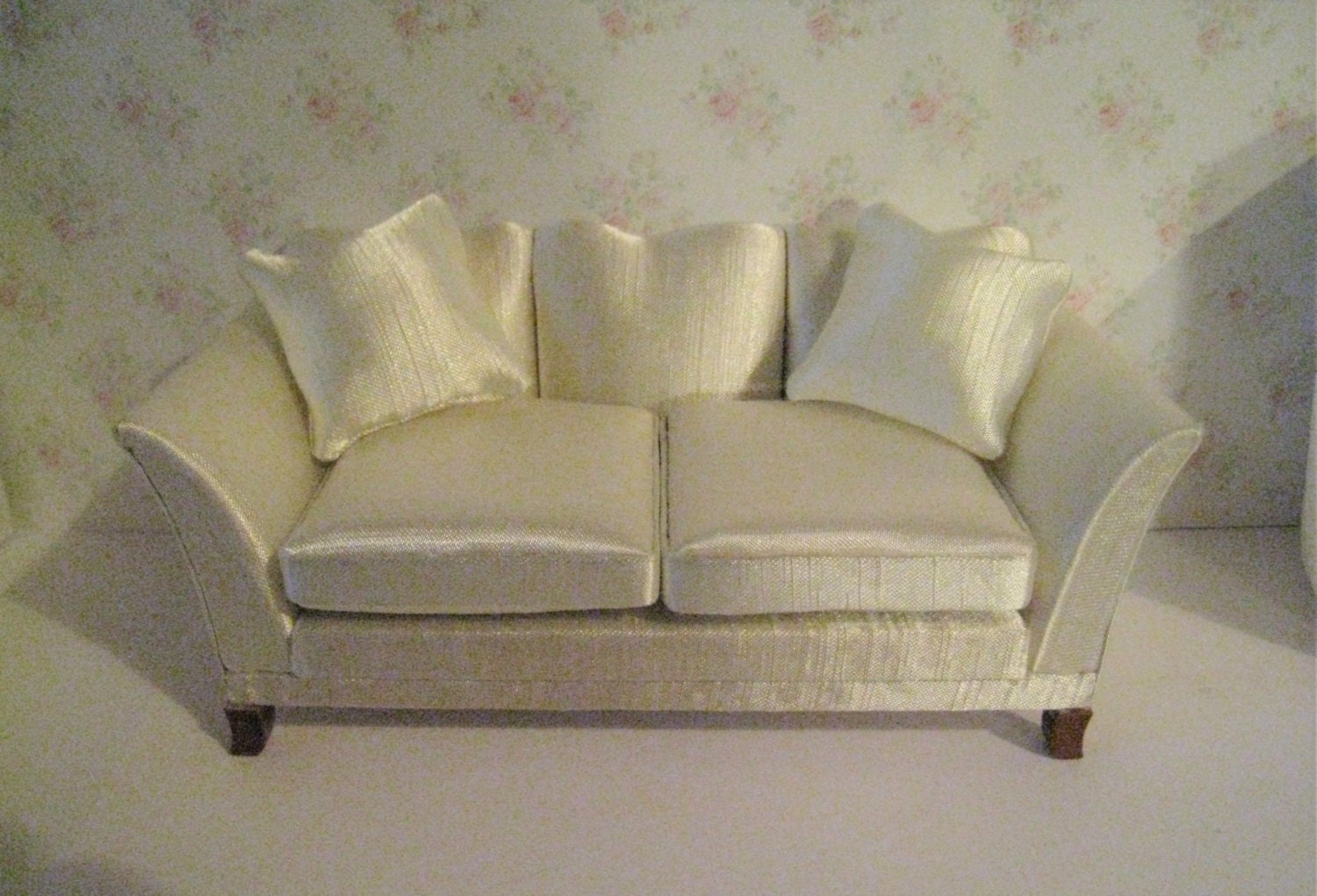 Dollhouse Sofa Satin sofa cream satin Living room sofa