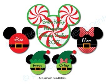 Family Christmas Magnet Set for Disney Cruise Cabin Stateroom Door - Peppermint, Santa, Elfs