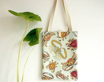 Leather Tote Bag / Laptop bag / shopper - Sea Kings Summer Crab Print