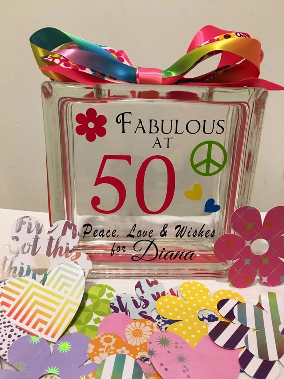 50th Birthday Wish Block Wish Jar Tie Dye 60's Themed