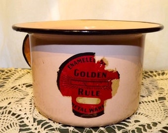 Vintage Pink Enamelware Child's Potty Chamber Pot Golden Rule