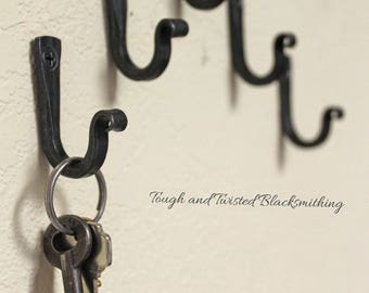 Small iron hooks, key hooks, black metal hooks, steel hooks, blacksmith made