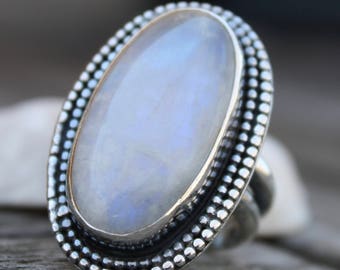 Moonstone Ring, Sterling Silver Ring, Statement Ring, Gemstone Ring, Rustic Ring, 925 Silver Ring, Artisan Ring