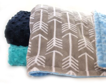Minky Baby Blanket Boy or Girl, Gray Teal Arrow Personalized Baby Blanket // Name Baby Blanket // Personalized Baby Gift