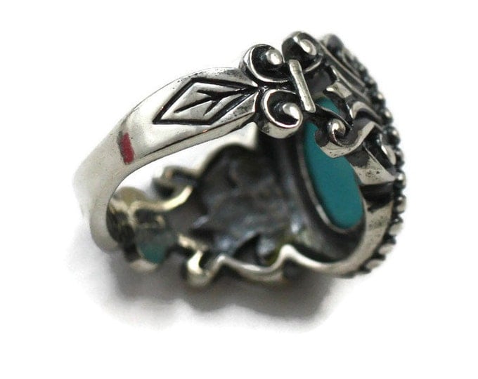 Southwestern Style Sterling Ring Faux Turquoise Avon Size 6 to 6.5 Vintage