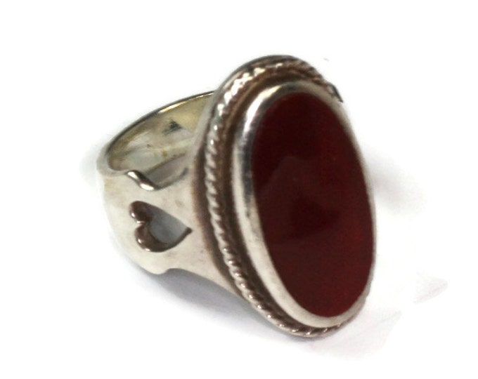Carnelian Heart Cut Out Design Ring Sterling Silver Size 7 US Vintage