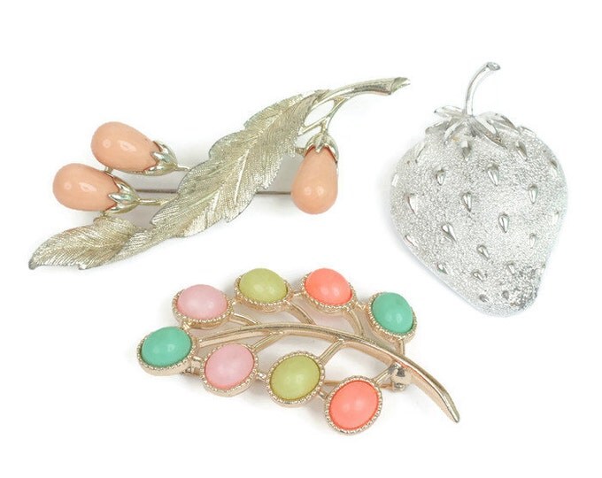 Lot of Three Sarah Coventry Brooches Bittersweet Strawberry Ice Candy Land