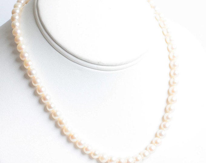 Cultured Pearl Choker Necklace Sterling Clasp 16 Inch Wedding Bridal Classic