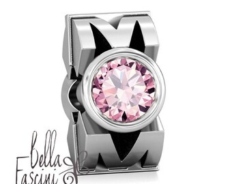Mom Mothers Appreciation Gift Bead Charm - Pink CZ - Sterling Silver - Fits Pandora and Compatible Brand Bracelets - BELLA FASCINI® F-37N