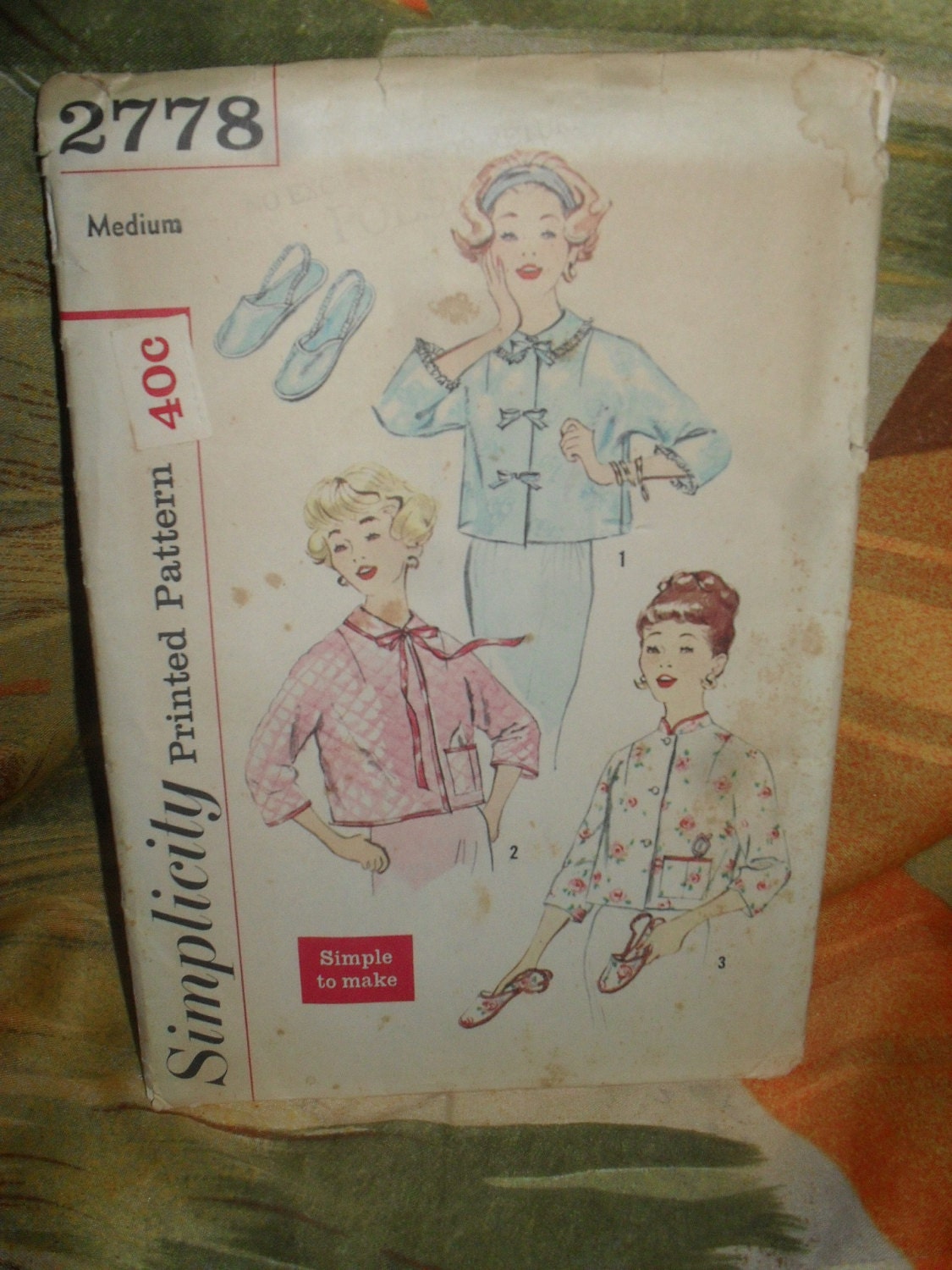 Vintage Simplicity Sewing Pattern Bed Jacket and Slipprs 1950s