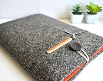 iPad Mini Case, Unisex iPad Mini Sleeve, Galaxy Tab S3 Case, Kindle or Amazon Fire, Custom Sized Tablet Case Brown Black Wool iPad Sleeve