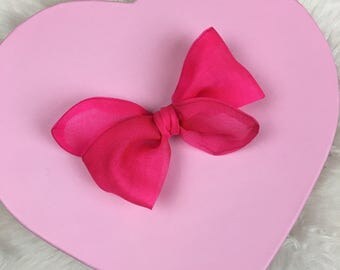 Vintage Organdy Sheer Hot Pink Rosie Bow Barrette for Baby, Newborn, Infant, Toddler, Child, Girl, or Adult