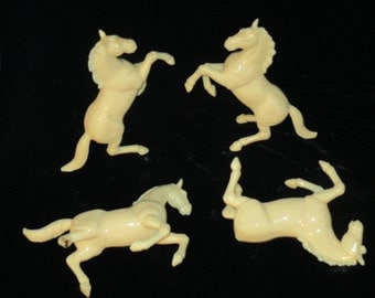 1950's Carved Ivory Horse Hard Lucite Plastic Two Beautiful Rearing Horses