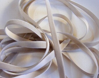 Vintage French 1920's Velvet Ribbon 5/16 Inch Gorgeous Suede Beige