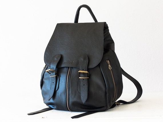 Black leather backpack for women travel backpack back bag