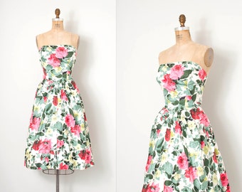 vintage 1950s dress / rose print floral 50s party dress / Will Steinman / small s