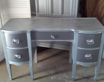 Vanity Ladies Desk Vintage Bow Front Mahogany Poppy Cottage Vintage Furniture Mid Century Custom PAINT to ORDER