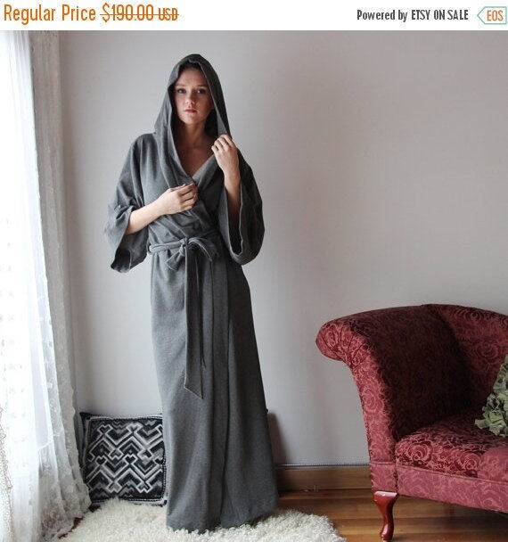 long hooded robe in cotton french terry by sandmaidensleepwear