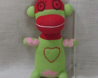 Clearance Handmade Green Sock Monkey Stuffed Animal Doll Baby Toys