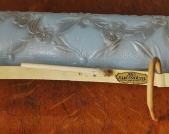 Vtg Art Deco Frosted Blue Glass Headboard Lamp Bed Reading Light-Floral Shade
