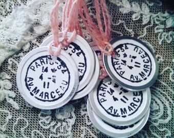 french market paris postmark metal key tags set of 8