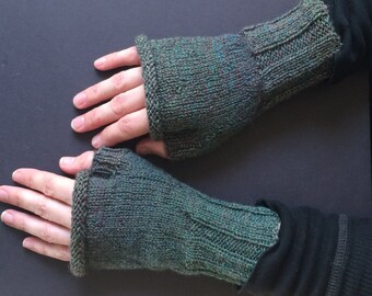 Fingerless Gloves - Hand-Knit Gloves - Women's Fingerless Gloves - Half Gloves - Green Gloves - Women's Winter Gloves