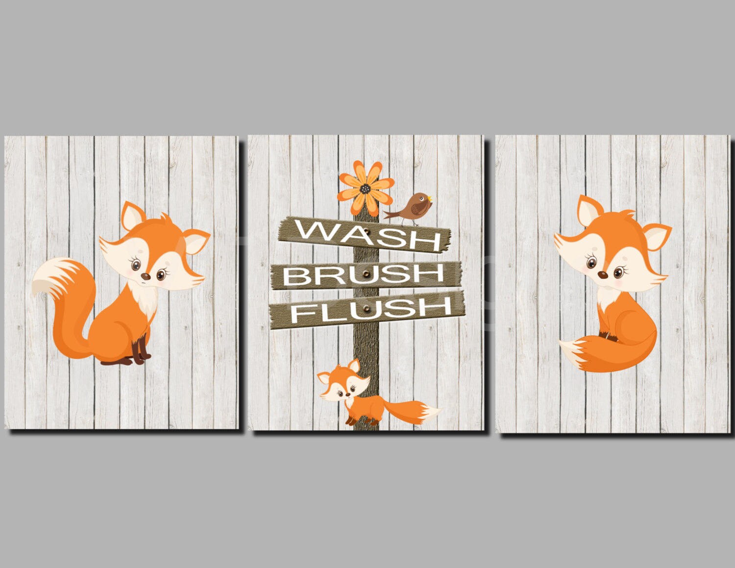 Fox Bathroom Art Kids Bathroom Art Woodland Animals Toddler