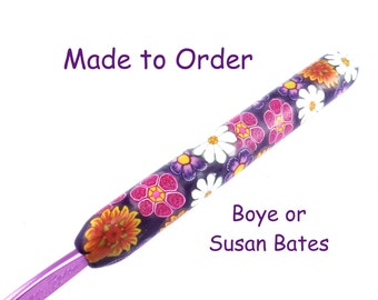 Crochet Hook, Susan Bates or Boye Polymer Clay Covered Crochet hook, Flower Design