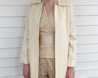 Ivory Long Coat Adele Simpson Vintage 70s S