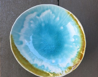 Aqua Blue Green Ceramic Soap Dish Trinket Dish in a Drippy Beach Water Crackly Glaze Gift Idea Handmade Artisan Pottery by Licia Lucas Pfadt