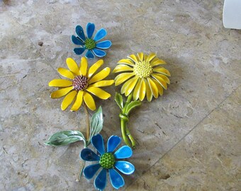 Vintage Enamel Flower Brooch/ Metal Enamel Flowers, Flower Brooches/Repurpose Flower Brooches/Home and Living/Jewelry/Flower Brooches