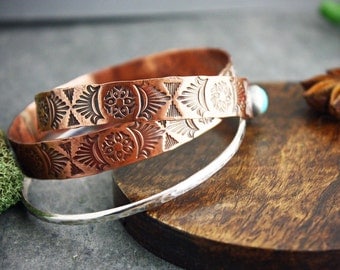Stamped Copper bangle bracelet- copper bracelets- copper jewelry- native american jewelry- textured copper jewelry- tribal style bracelet