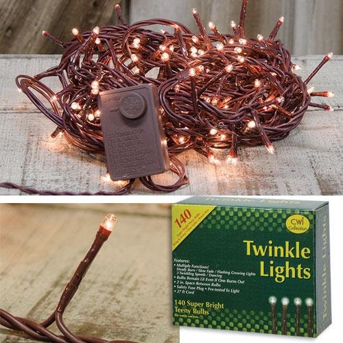 Twinkle Lights Brown Cord 140 ct Primitive Holiday Craft