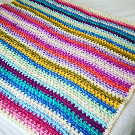 SUBLIME Fine GRANNY STRIPES Crochet Blanket Afghan Sofa Throw