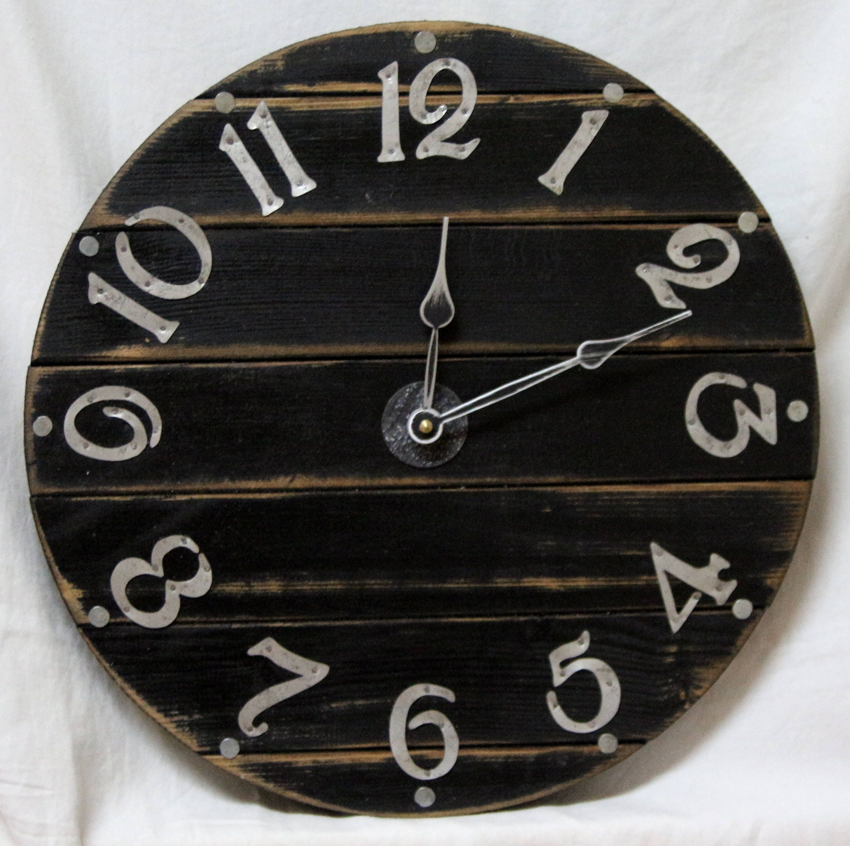 15 Inch Rustic Recycled Wall Clock From Discarded Black