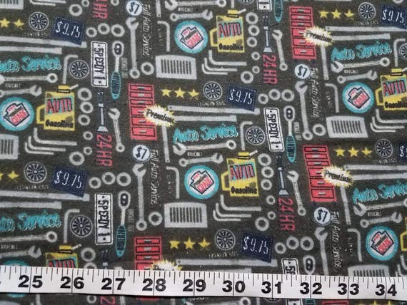 Flannel Fabric With Tools Auto Mechanic Shop Cotton Print Quilt Sewing 