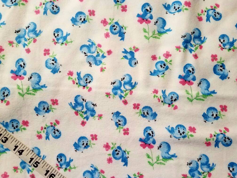 Baby Flannel fabric with birds bluebird cotton print quilting