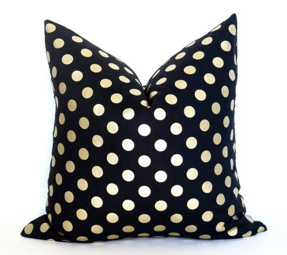 Metallic Gold Dots Pillow Cover Black and Gold BOTH SIDES