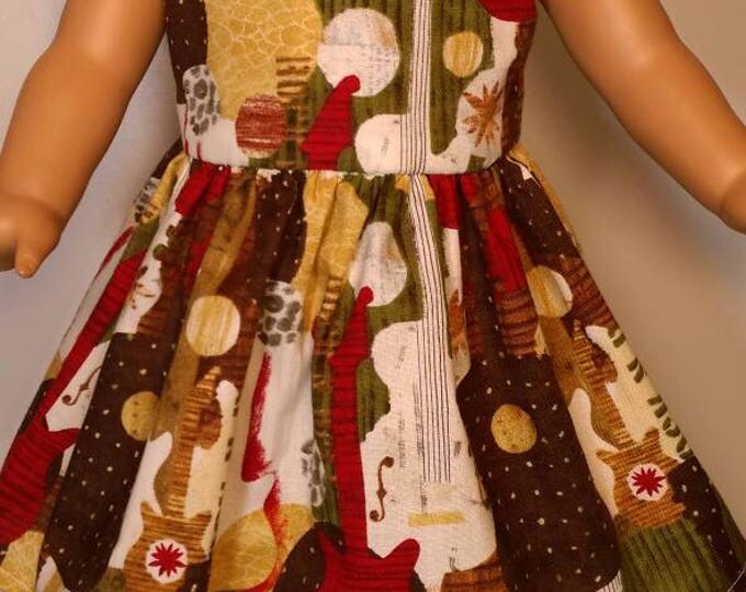 Retro guitar print sleeveless doll dress fits 18 inch dolls all over guitar print